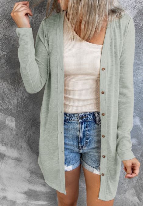Sage Solid Button Up Cardi
