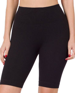 Seamless Ribbed High Waisted Biker Shorts Black