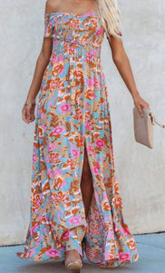 Shirred Floral Print Dress