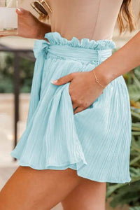 Sky Blue Ruffle Pleated Shorts