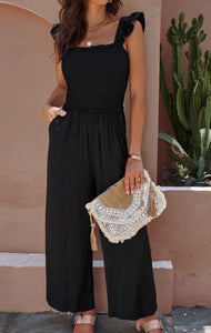 Smocked Pocketed Ruffle Jumpsuit Presale