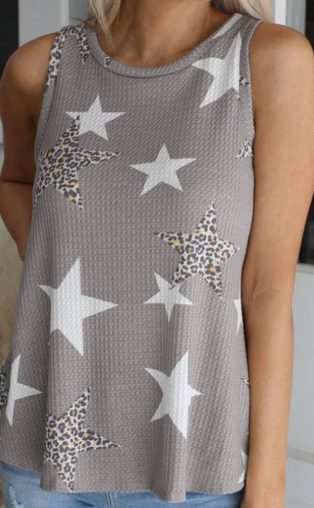 Leopard Star Waffle Knit Tank Top