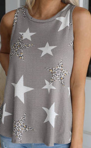 Leopard Star Waffle Knit Tank Top