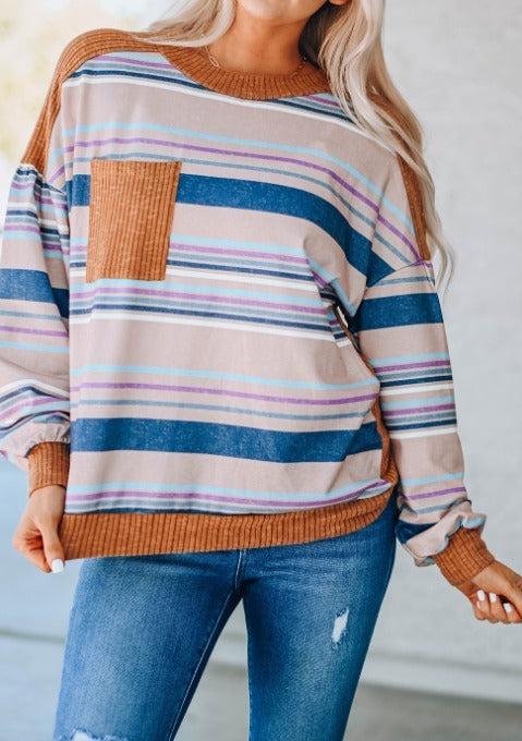 Striped Ribbed Patchwork Top