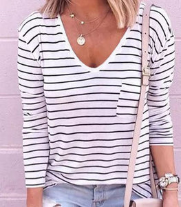 Striped V Neck Long Sleeve Top