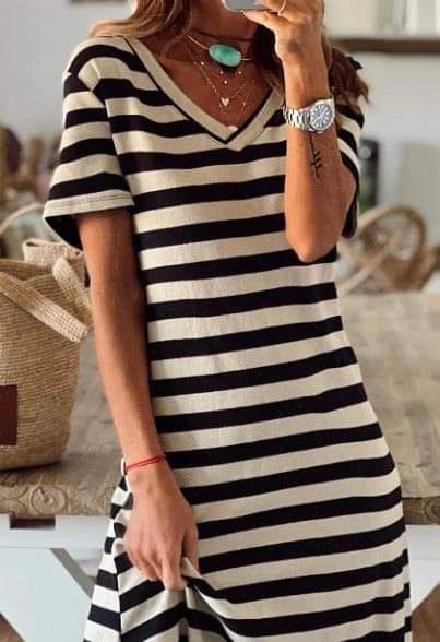 Striped V Neck Dress
