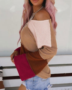 Striped Waffle Sleeve Top
