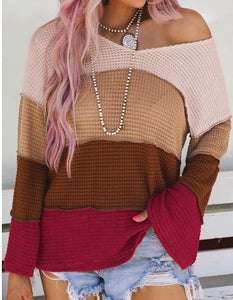 Striped Waffle Sleeve Top