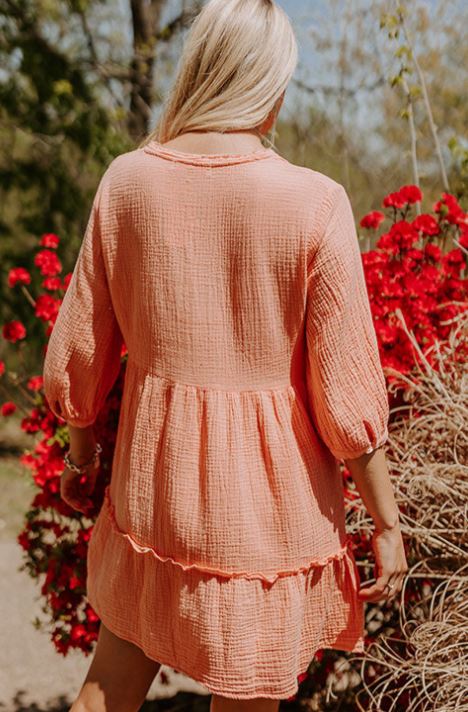 Waffle Knit Deep V Neck Dress