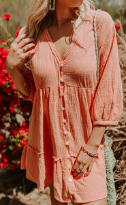 Waffle Knit Deep V Neck Dress