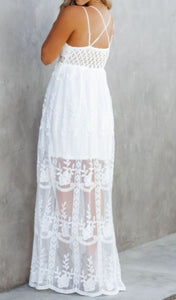 White Lace Criss Cross Maxi Dress