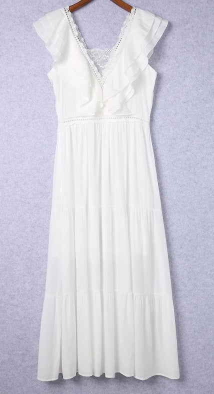 White Lace Contrast Maxi Dress Presale