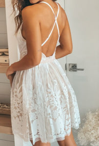 White Pleated Mesh Dress