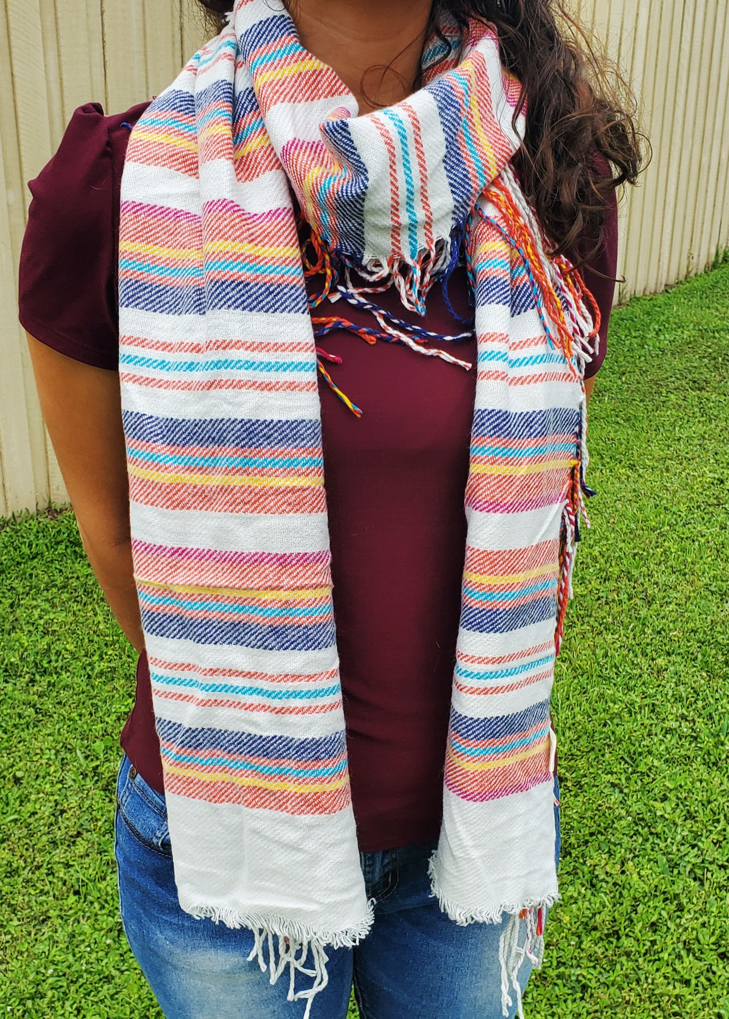Multi- Color Long Tasseled Scarf