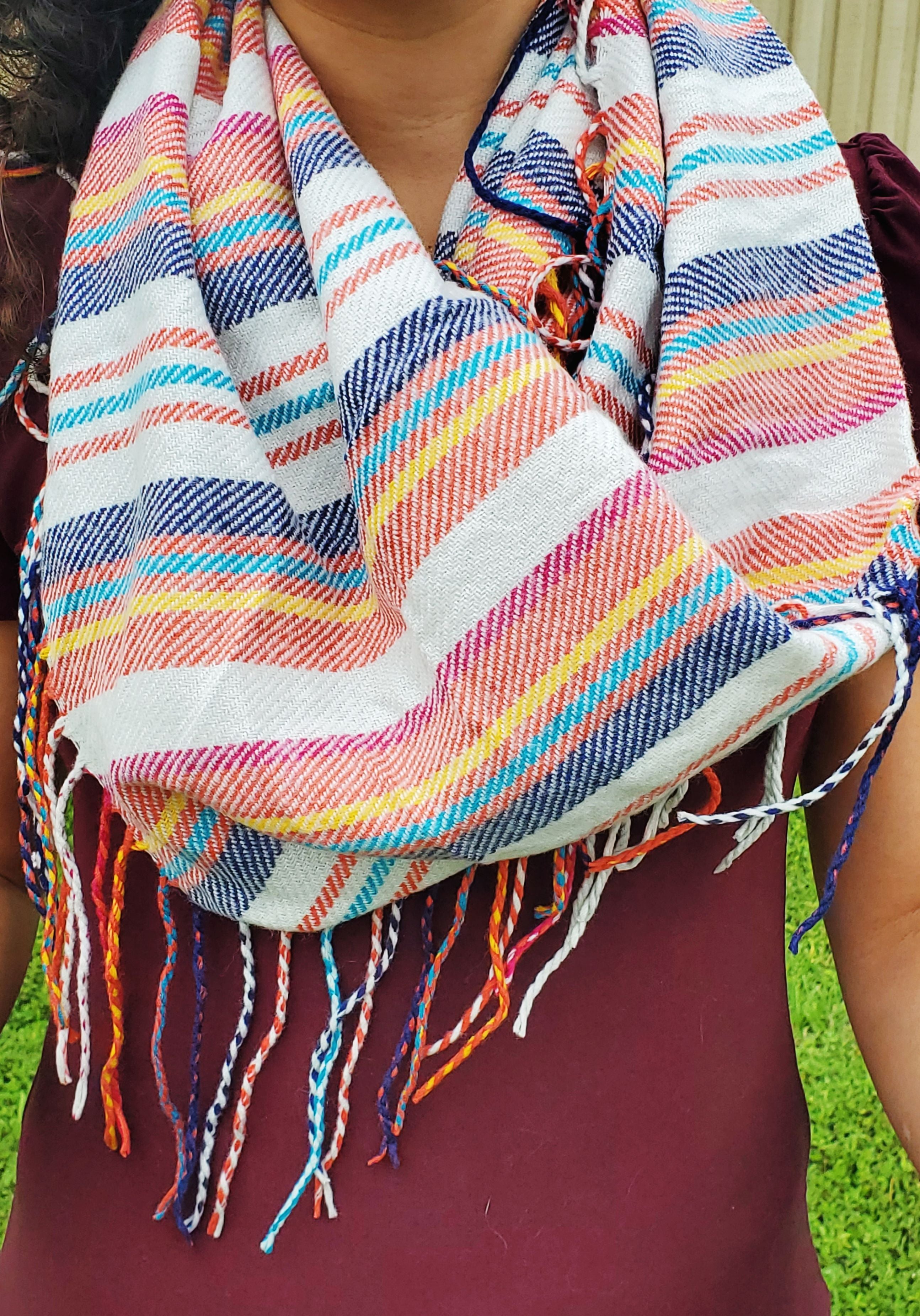Multi- Color Long Tasseled Scarf