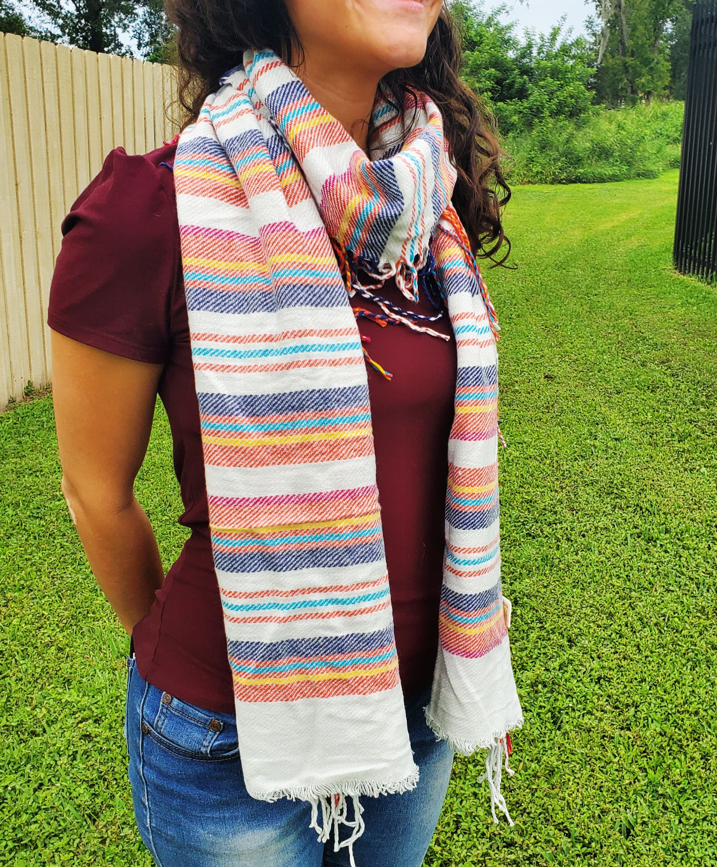 Multi- Color Long Tasseled Scarf