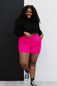 Zenana Just Chillin' Full Size Run Sweat Shorts in Pink