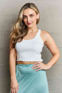 Bow Down Sleeveless Ruffle Crop Top - White