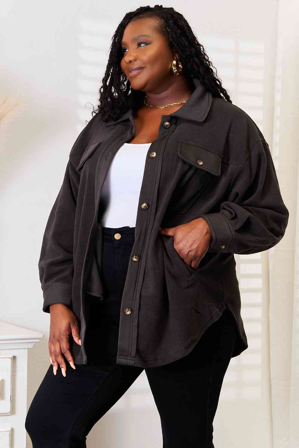 Cozy Girl Button Down Shacket - REG & PLUS SIZE