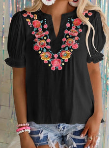 Black Embroidered Puff Sleeve Blouse Presale