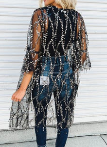 Black Sequin Sheer Long Sleeve Cardi