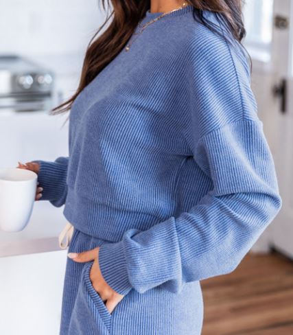Blue Ribbed Lounge Set