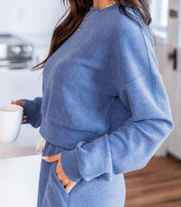 Blue Ribbed Lounge Set