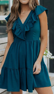 Blue Ruffle Trim Dress Presale