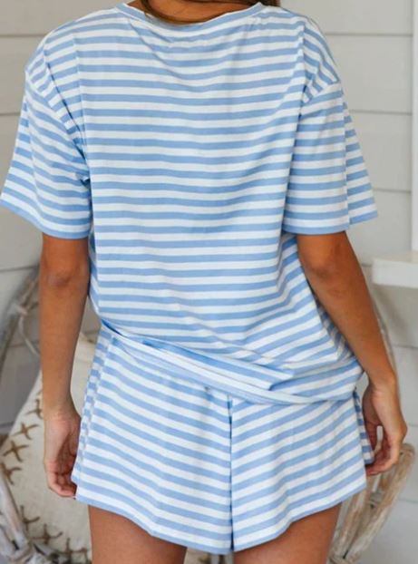 Blue Striped Two Piece Set