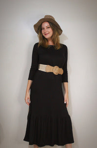 'Keeping it Cozy' Ruffle Hem Maxi Dress - BLACK + MUSTARD