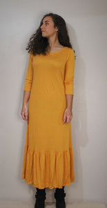 'Keeping it Cozy' Ruffle Hem Maxi Dress - BLACK + MUSTARD