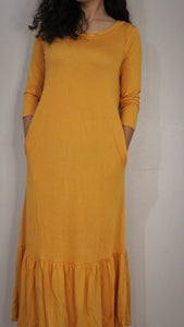 'Keeping it Cozy' Ruffle Hem Maxi Dress - BLACK + MUSTARD