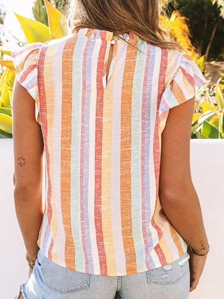 Peach Multi Color Stripe Shirt
