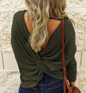 Olive Twist Waffle Knit Top