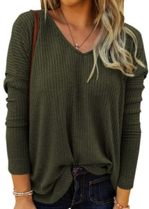 Olive Twist Waffle Knit Top