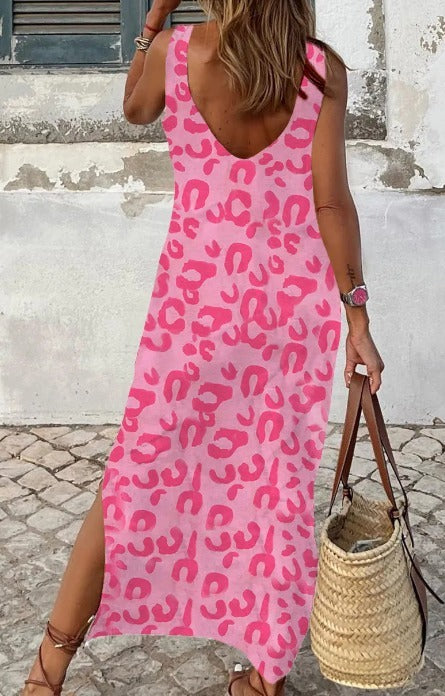 Pink Sleeveless Leopard Print Maxi Dress Presale