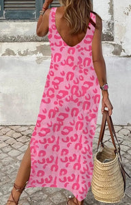 Pink Sleeveless Leopard Print Maxi Dress Presale