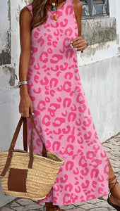 Pink Sleeveless Leopard Print Maxi Dress Presale