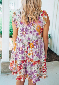 Purple Floral Ruffle Dress
