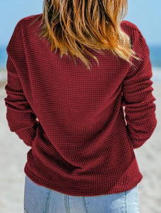 Red Waffle Drop Shoulder Sweater