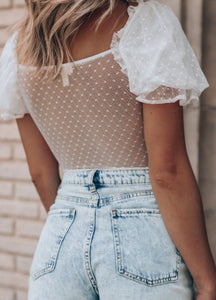 White Mesh Polka Dot Bodysuits Presale